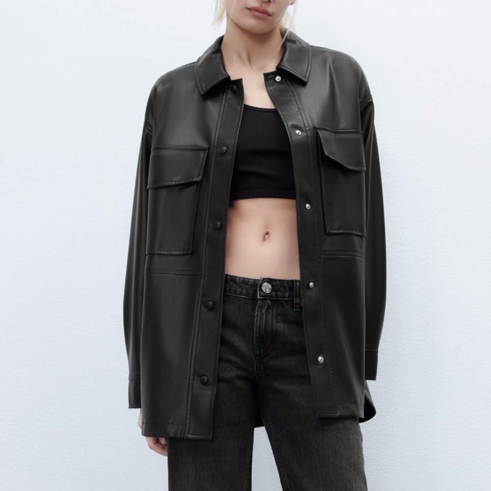 Faux Leather Overshirt black